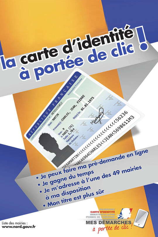 Affiche promotionnelle de la demande dématérialisée de carte nationale d'identité. Cette affiche émane du département du Nord.