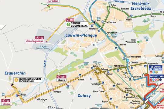 Carte du réseau de bus Evéole centrée sur Lauwin-Planque