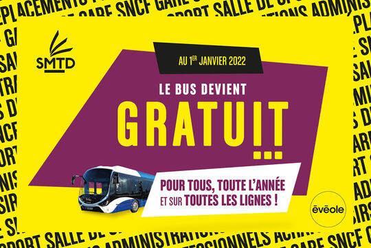 Publicité de la SMTP pour dire que le bus devient gratuit sur tout le réseau d transport en commun de Douai.